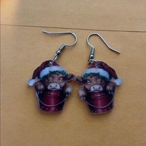 Red and Brown Highland Cow Christmas  Earrings